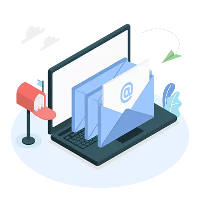 Ilustración de mensajes y correo electrónico llegando desde un ordenador portátil